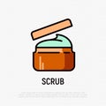 Spa treatment: body scrub thin line icon. Modern vector illusration for beauty shop