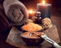 Spa treatment. Chocolate mask, bath salt, brown sugar scrub