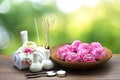 Spa treatment and massage with lotus flower Royalty Free Stock Photo