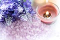 Spa treatment and product for female spa lavender flower with candle relax and wellness mood. select focus,