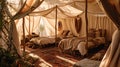 spa treatment room in tent with massage table