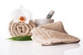 Spa treatment towel orchid pestle and mortar Royalty Free Stock Photo