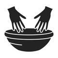 SPA treatments hands black glyph icon. Cleanse, exfoliate, and hydrate the skin on hands. Pictogram for web page, mobile app,