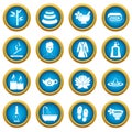 Spa treatments icons blue circle set