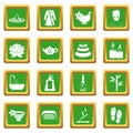 Spa treatments icons set green