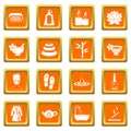 Spa treatments icons set orange