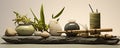 spa treatments with stones and bamboo mat Royalty Free Stock Photo
