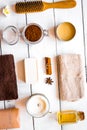 Spa treatments on wooden background top view Royalty Free Stock Photo