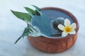 Spa tropical flower in the water bowl for massage treatment Royalty Free Stock Photo