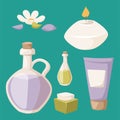 Spa vector icons treatment beauty procedures wellness spa-massage herbal cosmetics aroma spa stones towels and lotus Royalty Free Stock Photo