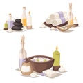Spa vector icons treatment beauty procedures wellness spa-massage herbal cosmetics aroma spa stones towels and lotus Royalty Free Stock Photo