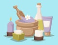 Spa vector icons treatment beauty procedures wellness spa-massage herbal cosmetics aroma spa stones towels and lotus Royalty Free Stock Photo