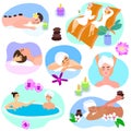 Spa vector portrait of young beautiful woman character in spa salon illustration set of people on healthy body massage Royalty Free Stock Photo