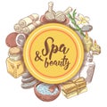 Spa Wellness Beauty Hand Drawn Doodle. Aromatherapy Health Elements Set. Skin Treatment