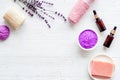 Spa and wellness set of lavender cosmetic pharmacy products Royalty Free Stock Photo