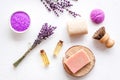 Spa and wellness set of lavender cosmetic pharmacy products Royalty Free Stock Photo