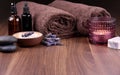 Spa and wellness lavender still life on a wooden background stock images