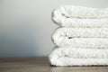 Spa. White Cotton Towels Use In Spa Bathroom. Towel Concept. Photo For Hotels and Massage Parlors. Purity and Softness Royalty Free Stock Photo
