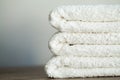 Spa. White Cotton Towels Use In Spa Bathroom. Towel Concept. Photo For Hotels and Massage Parlors. Purity and Softness Royalty Free Stock Photo