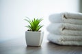 Spa. White Cotton Towels Use In Spa Bathroom. Towel Concept. Photo For Hotels and Massage Parlors. Purity and Softness Royalty Free Stock Photo
