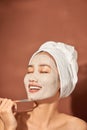 Spa Woman applying Facial clay Mask. Beauty Treatments Royalty Free Stock Photo