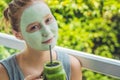 Spa Woman applying Facial green clay Mask. Beauty Treatments. Fr Royalty Free Stock Photo
