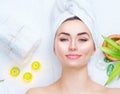 Spa woman applying facial mask Royalty Free Stock Photo