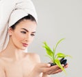 Spa Woman with Green Bamboo. Young Spa Model after Bath Royalty Free Stock Photo