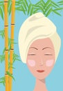 Spa woman towel care skin bamboo blue background