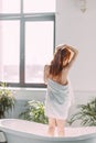 Spa woman with towel on her head Royalty Free Stock Photo