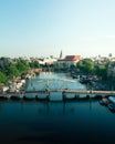 Spaarne river and Gravestenenbrug bridge in Haarlem, Netherlands.