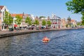 Spaarne river waterfront houses, Haarlem, Netherlands