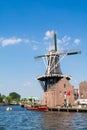 Spaarne river and windmill in Haarlem, Netherlands