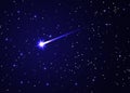 Shooting star background against dark blue starry night sky, brightest star in the Sky vector illustration Royalty Free Stock Photo