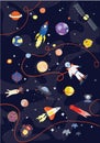 Space, rocket, planet, atsronaut, cosmic vector illustartion
