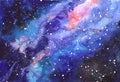 Space abstract hand painted watercolor background. Texture of night sky. Milky way.