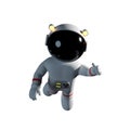 Cute cartoon astronaut character in white space suit is weightless in zero gravity space 3d illustration, isolated on white backg Royalty Free Stock Photo