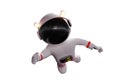 Cute cartoon astronaut in white space suit is weightless in zero gravity space 3d rendering, isolated on white background Royalty Free Stock Photo