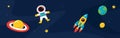 Space Adventure. Astronaut and Rocket in Outer Space.For kids education, science projects, and space exploration themes. Royalty Free Stock Photo