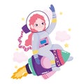 Space adventure cartoon astronaut girl rocket