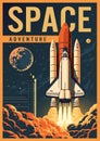 Space adventure colorful vintage flyer Royalty Free Stock Photo