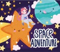 Space adventure cute cartoon astronaut shooting star planets