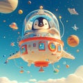 Space Adventure with a Penguin Astronaut Royalty Free Stock Photo