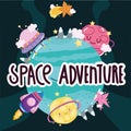 Space adventure spacecraft planet ufo star surface explore cute cartoon