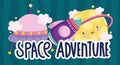 Space adventure spaceship ufo saturn planet cute cartoon