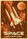 Space adventure vintage poster monochrome