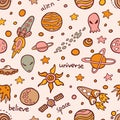 Space adventures for children abstract seamless pattern