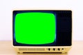 Space Age Retro old TV with frame screen isolate on Green Chroma Key