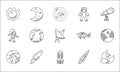 space and aircraft line icons. linear set. quality vector line set such as moon phase, spaceship, earth, rocket, rocket, astronaut Royalty Free Stock Photo