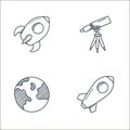 space and aircraft line icons. linear set. quality vector line set such as rocket, earth, telescope